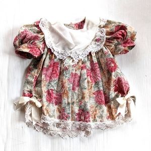 VINTAGE baby girl lace & ribbon floral dress
